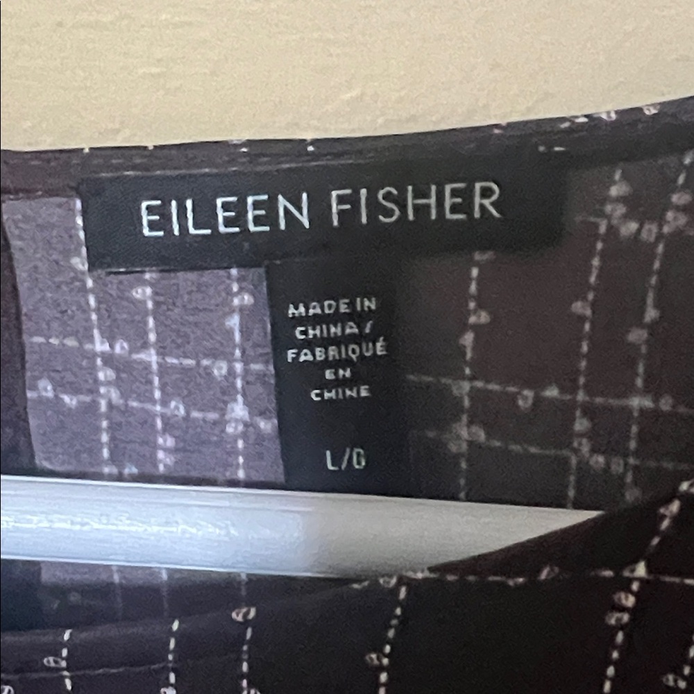 Eileen Fisher Purple and White Grid Pattern Long Sleeve Silk Top. Large - Picture 2 of 7